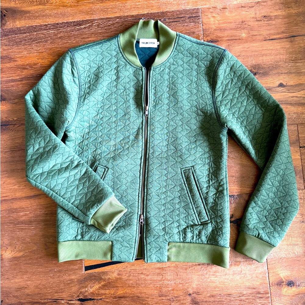 Taylor Stitch The Inverness Bomber in Olive Knit Quilt S 38